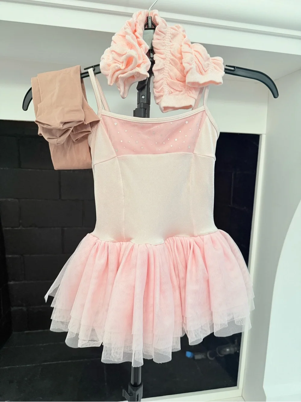 Mirella Light Pink Tulle Ballet Tutu Dress w/tights and Leg Warmers, Girls 4-6